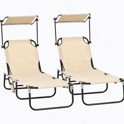 Outsunny Folding Chaise Lounge Pool Chairs With Canopy Shade, Reclining Back, And Side Pocket For Beach And Patio