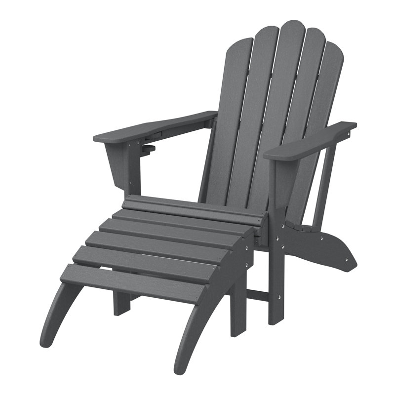 Outdoor Poly Adirondack Chair With Ottoman, Gray