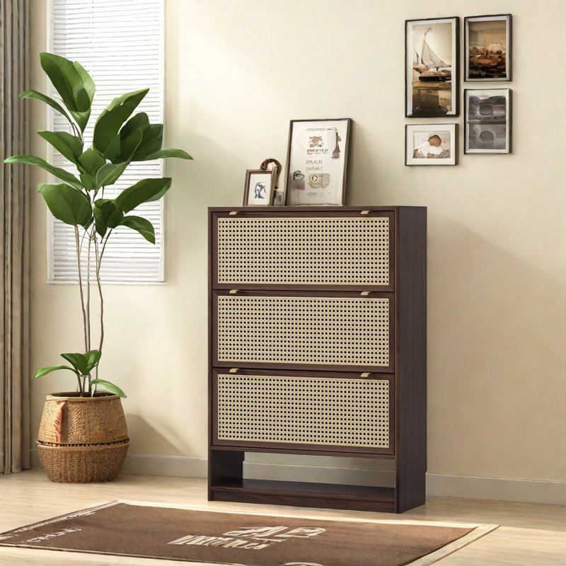 28 Pair Shoe Storage Cabinet, Brown/Walnut