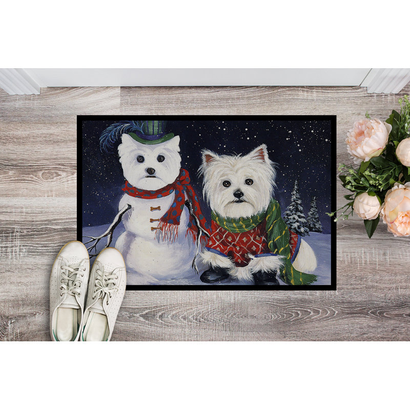 Tapis d'entrée antidérapant Guerriero, Autoportrait Westie - Noël, L 18 po x L 27 po