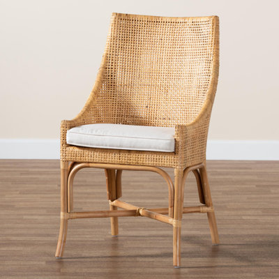 Bhagipuri Rosamond Fabric Spindle Rattan Arm Chair Dining Chair