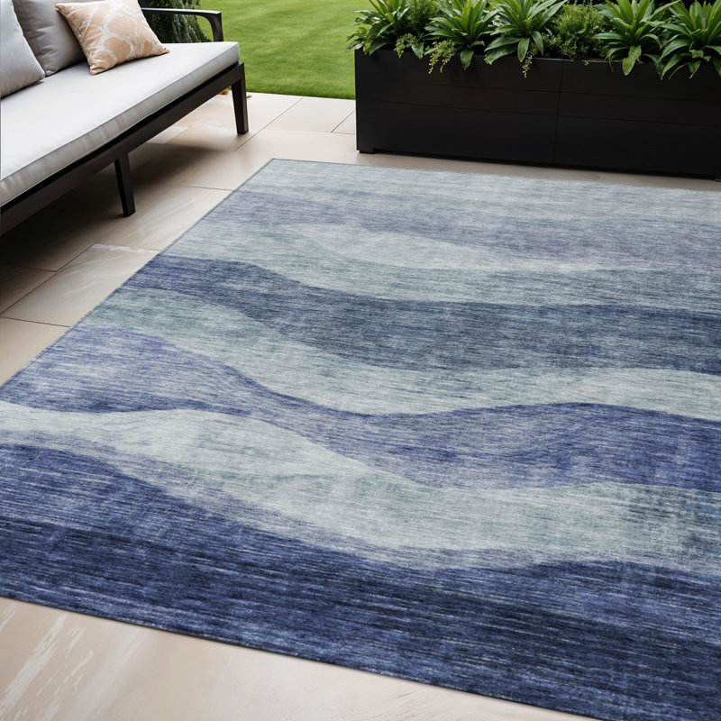 Tapis extérieur lavable abstrait bleu clair et bleu foncé 5 pi x 8 pi