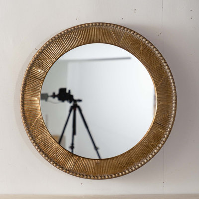 Miroir mural rond texturé - cadre en fer et miroir décoratif à l'arrière en panneau de fibres à densité moyenne, miroir d'appoint Boho