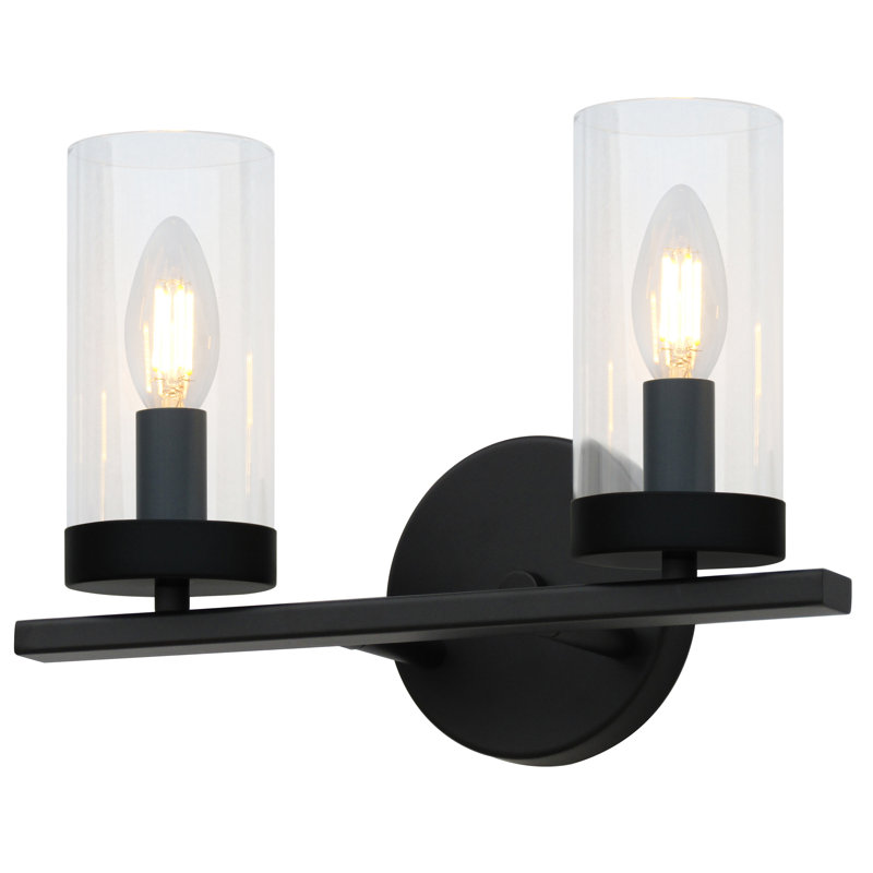 Meuble-lavabo noir 2 lumières avec verre transparent, Noir, Deux lumières