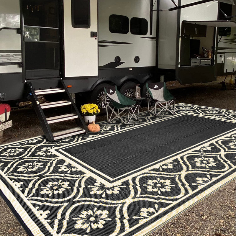 Tapis imperméable extérieur réversible Ellie Brown, Brun, Rectangle 6 pi x 9 pi