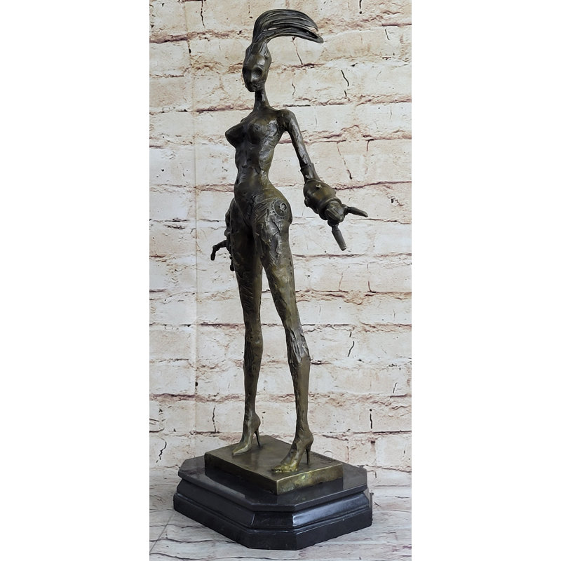 Steampunk nue, figurine féminine, sculpture de Dali en bronze sur base de marbre