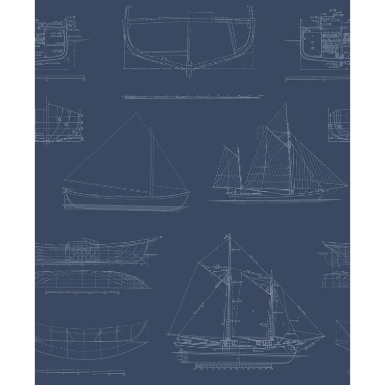 Blue Yacht Club 33' L x 20.5" W  Wallpaper Roll