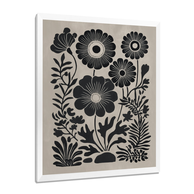 Bleuet pré dans des tons de noir et de beige - Art mural bleuets, impression florale sur toile, Cadre photo unique, Blanc