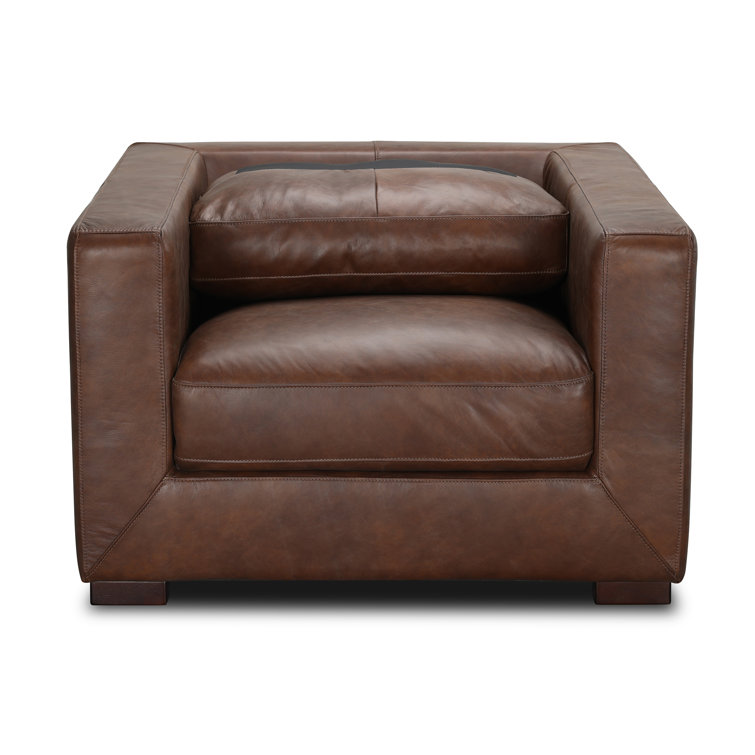 Daryon Leather Club Accent Chair - Luxurious Comfort, Goose Feather Cushion Filling, Square Arm Design Latitude Run