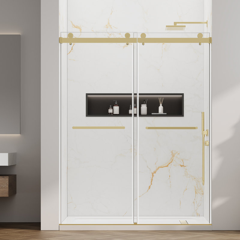 Sliding Shower Door,56-60" W X 76" H Frameless Double Sliding Glass Shower Door With 5/16'' (8mm) Clear Sgcc Tempered Glass,bypass Shower Enclosure