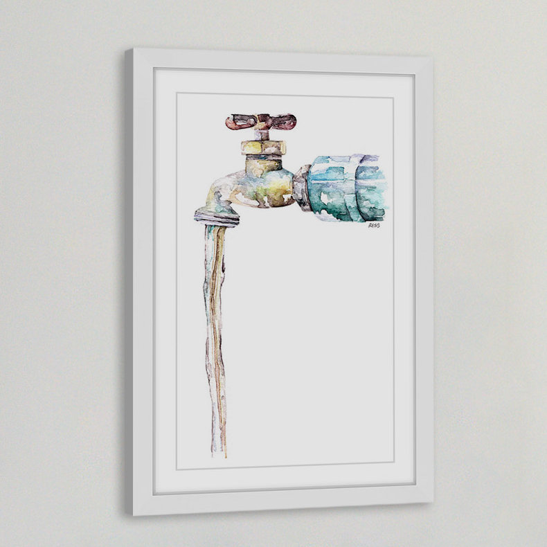 Garden Spigot Watercolor Print on Canvas with White Frame