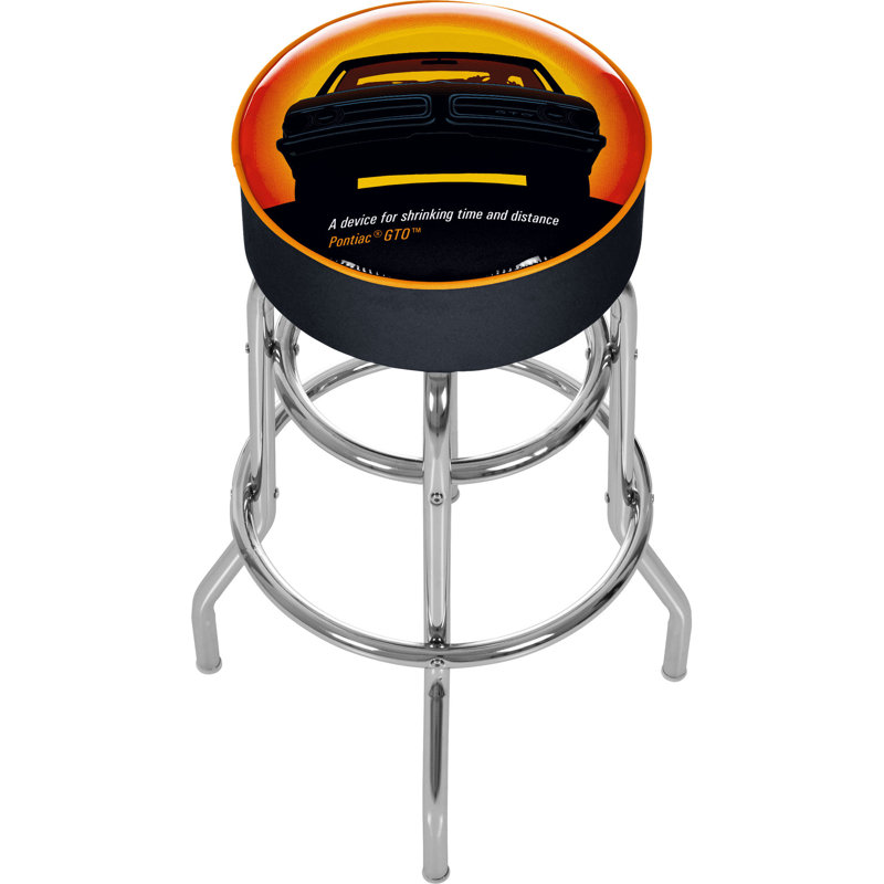 Black Leather Swivel Backless Metal Bar Stool