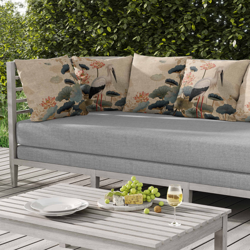 Coussin intérieur / extérieur Lotus Pond, Carré 20 po, Vert/crème