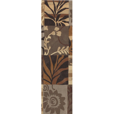 Tapis beige / brun touffeté à la main à motif floral Funderburk