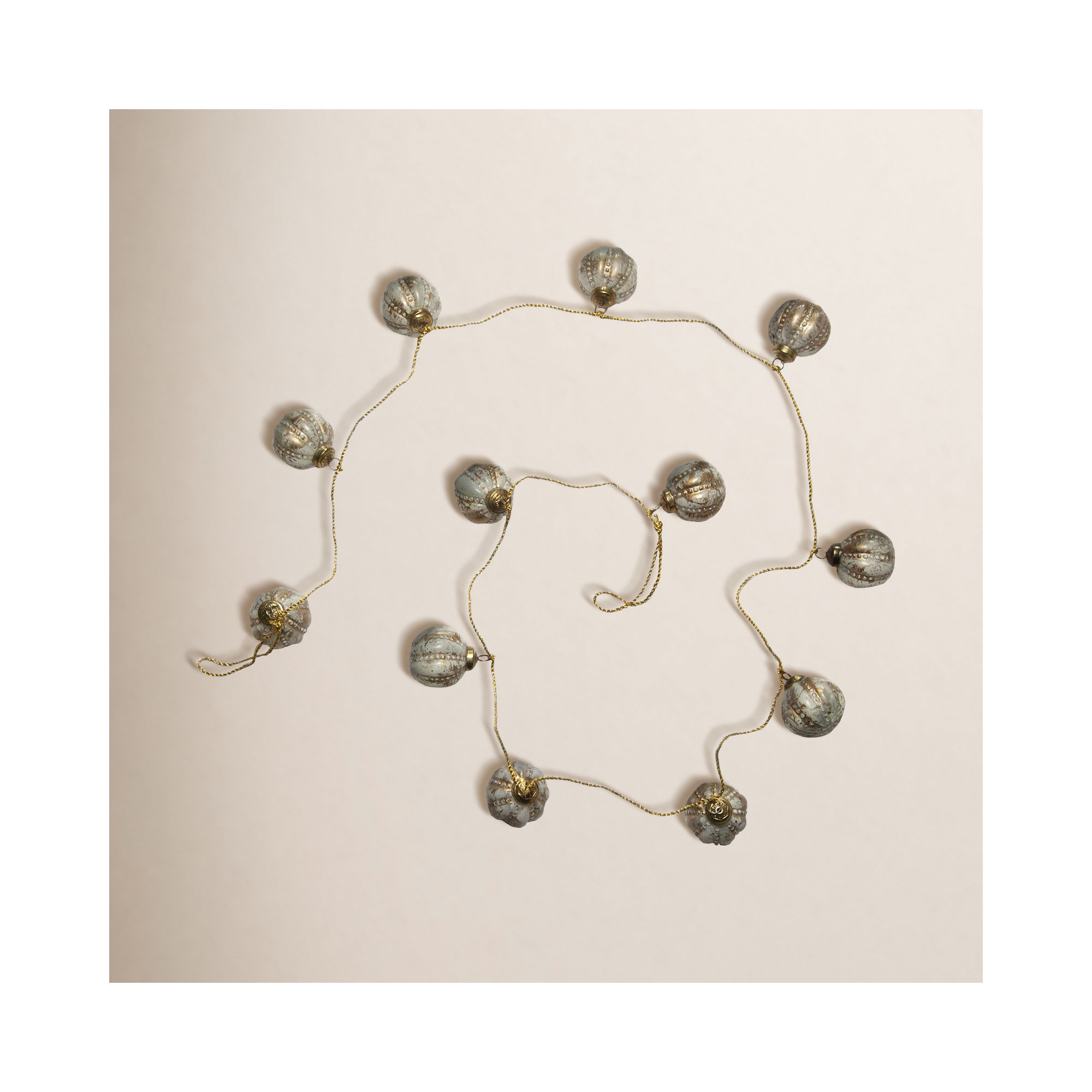Embossed Glass Ball Ornament Garland With Gold Cord