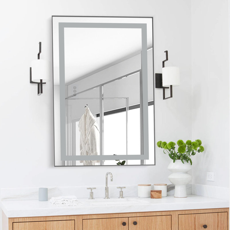Miroir de salle de bain à DEL, rétroéclairé et éclairé à l'avant, multifonction, fixation murale, 24 po x 40 po