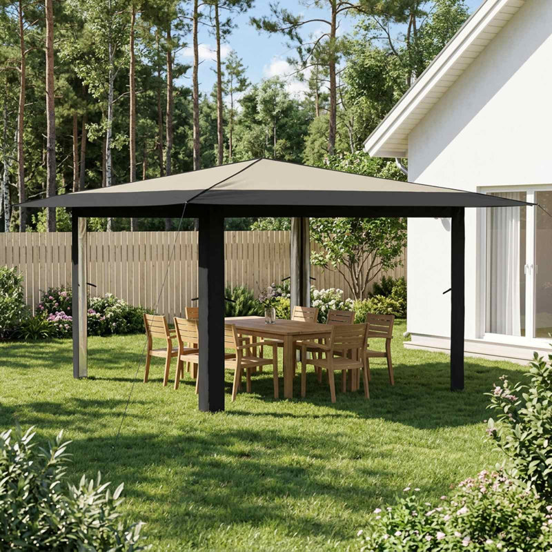 vidaXL Gazebo 210D Oxford with Silver Coating Outdoor Garden Shelter Shade Sun, 2.45m H x 4m W x 4m D, Anthracite/Beige