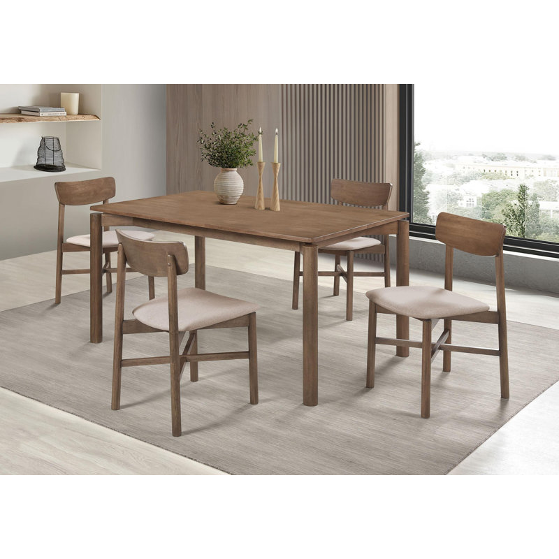 Naoma 5-piece 59-inch Wood Dining Set Natural Walnut, 5 Pieces: Table, 4 Chairs, Natural Walnut
