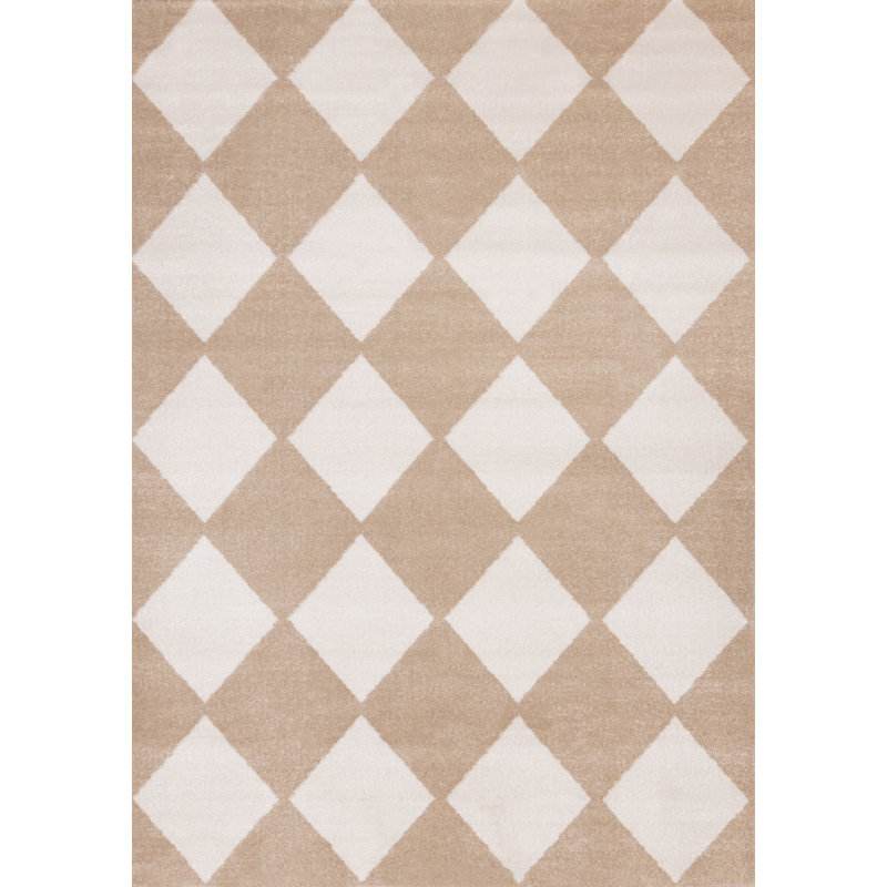 Tapis à carreaux crème et beige Shivaun, Rectangle 7 pi x 10 pi