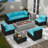 6 - Person Outdoor Seating Group with Cushions and Fire Pit Table-1478393685