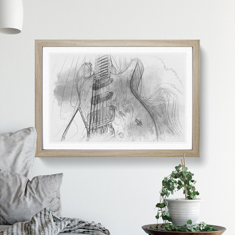 Electric Guitar Vol.2 Sketch - Picture Frame Graphic Art, Oak, 27cm H x 36cm W x 2cm D