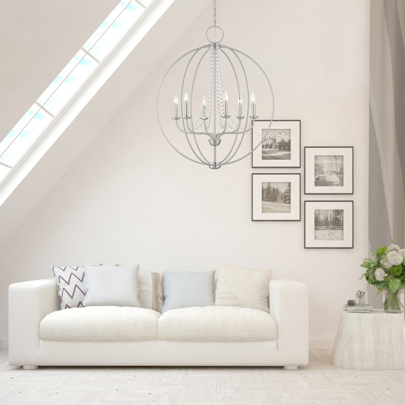 Ledjon 6 - Light Dimmable Globe Chandelier, Brushed Nickel