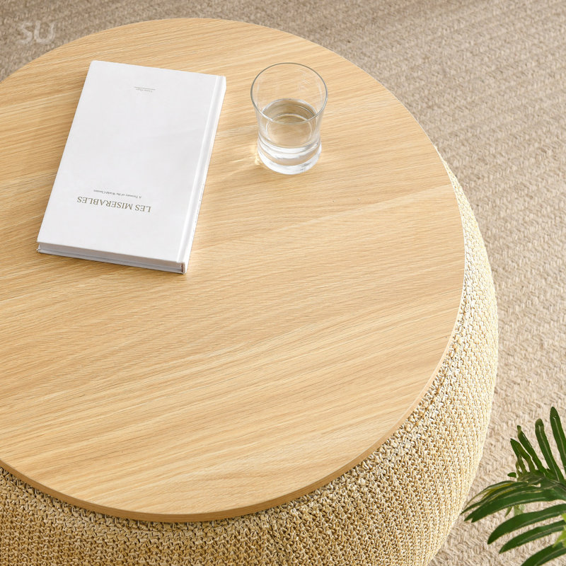 Upholstered Coffee Table With Ottoman, Natural, Natural