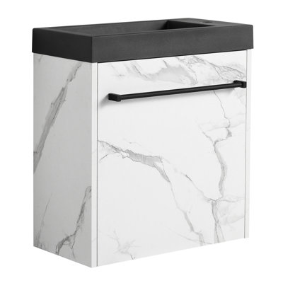 Meuble-lavabo de salle de bain avec lavabo en résine et charnière en acier inoxydable à fermeture en douceur - Chic contemporain moderne et porte d'armoire peu encombrante