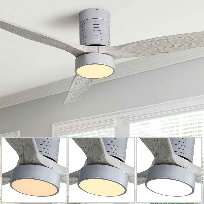 Silver Gray 52'' Solid Wood 3-Blade LED Ceiling Fan with Remote
