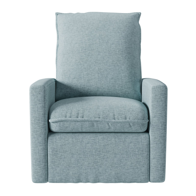 Bejtulla Upholstered Swivel Rocker Manual Glider Recliner, Blue Polyester Blend