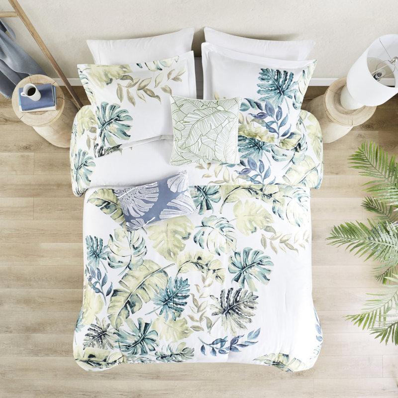 Édredon pour très grand lit - Coton avec imprimé de texture tropicale bleue et taille très facile d'entretien
