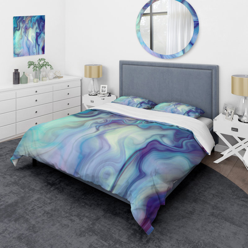 Ensemble de housse de couette moderne et contemporaine en microfibre bleu / mauve
