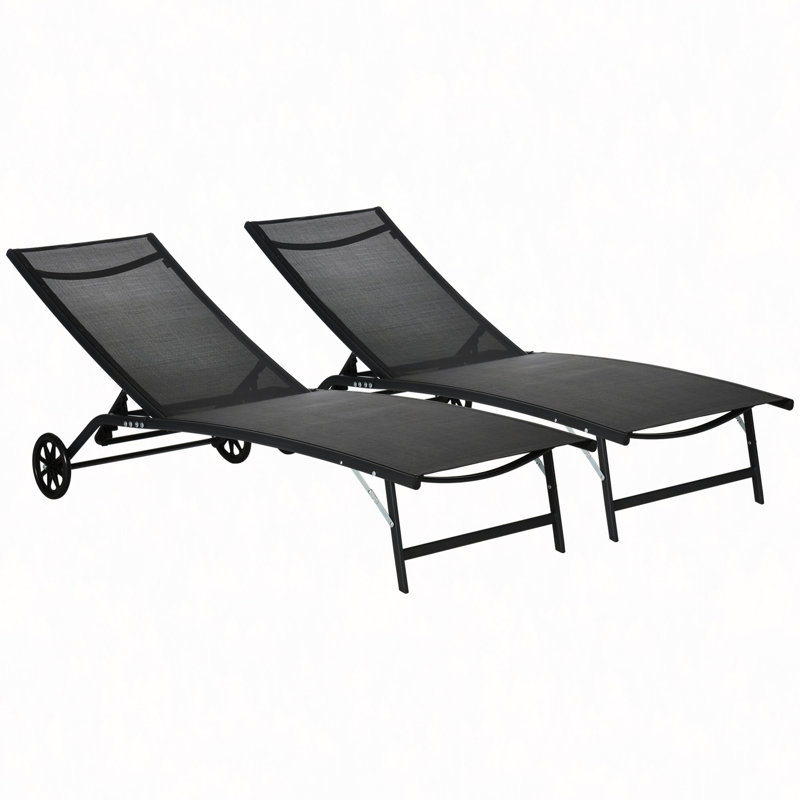 Chaise Lounge Outdoor, 2 Piece Lounge Chair With Wheels, Tanning Chair With 5 Adjustable Positions For Patio, Beach, Yard, Pool