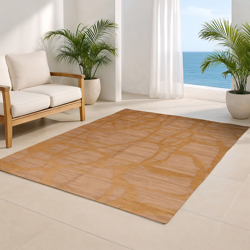 Abstract Brown Indoor and Outdoor Area Rug, Rectangle 8' x 10'