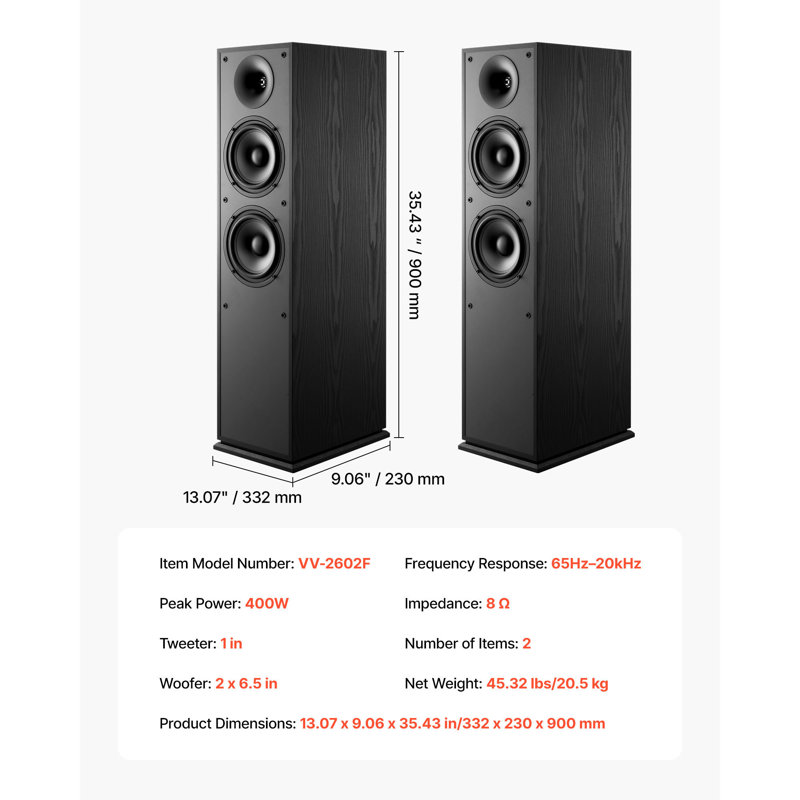 Enceintes colonne sur pied 2 voies 400W