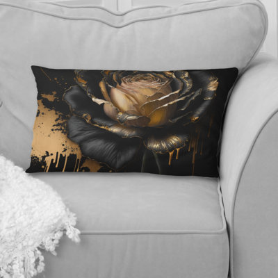 Black And Gold Rose II  Rose Printed Pillow