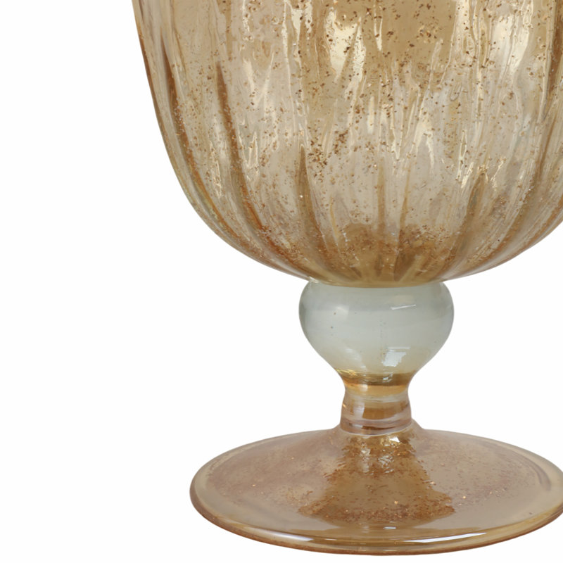 Decorative Vase Glass Ruffled Pedestal Design Glam Modern Style for Living Room, Bedroom, Office or Home Decor - 18" Brown
