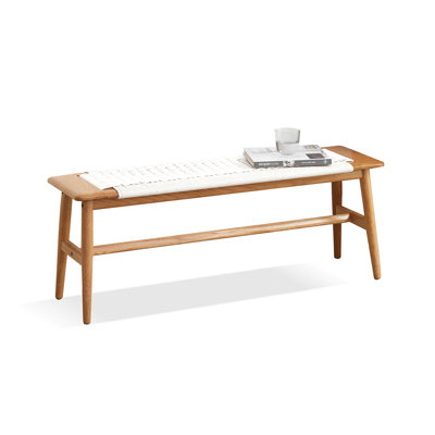 Design Natural Oak Wood Dining Bench Bed Bench For Dining Room, Bedroom, Bathroom (White)