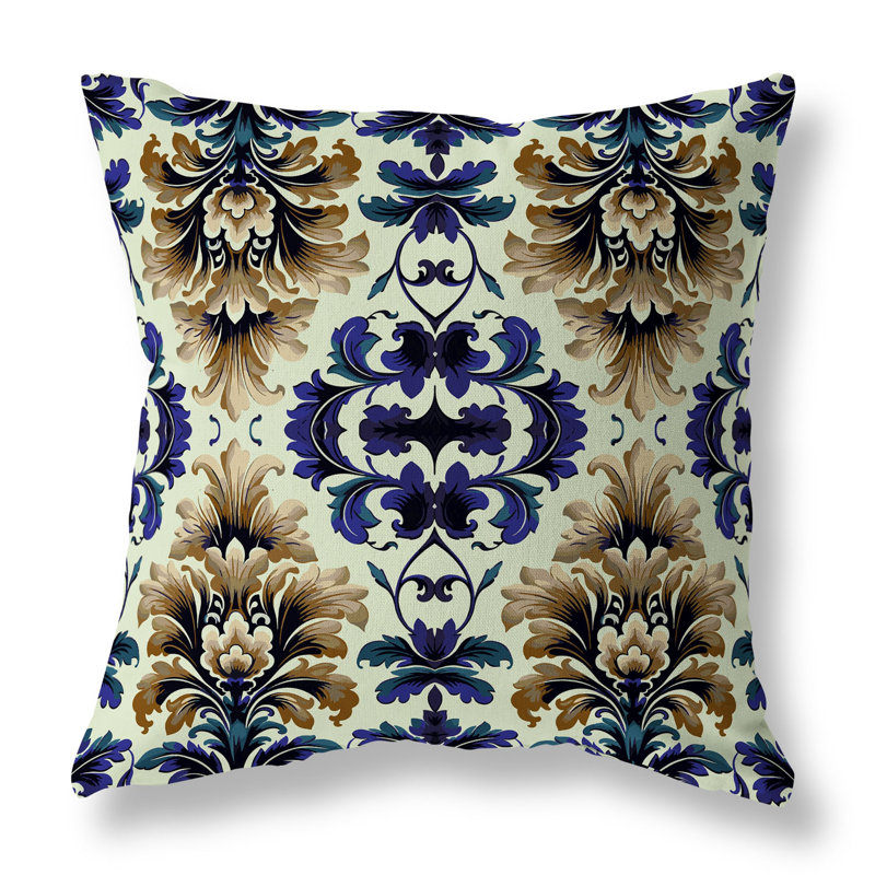 Coussin décoratif réversible intérieur / extérieur Damask Rapture, H 26 po x l 26 po, Bleu / beige