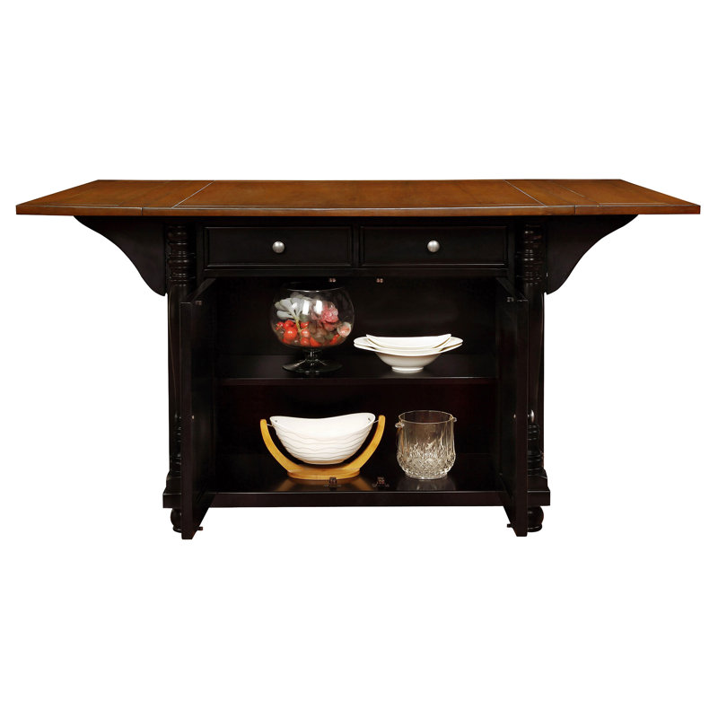 Gurraj 2-Drawer Drop Leaf Kitchen Island Table, Black