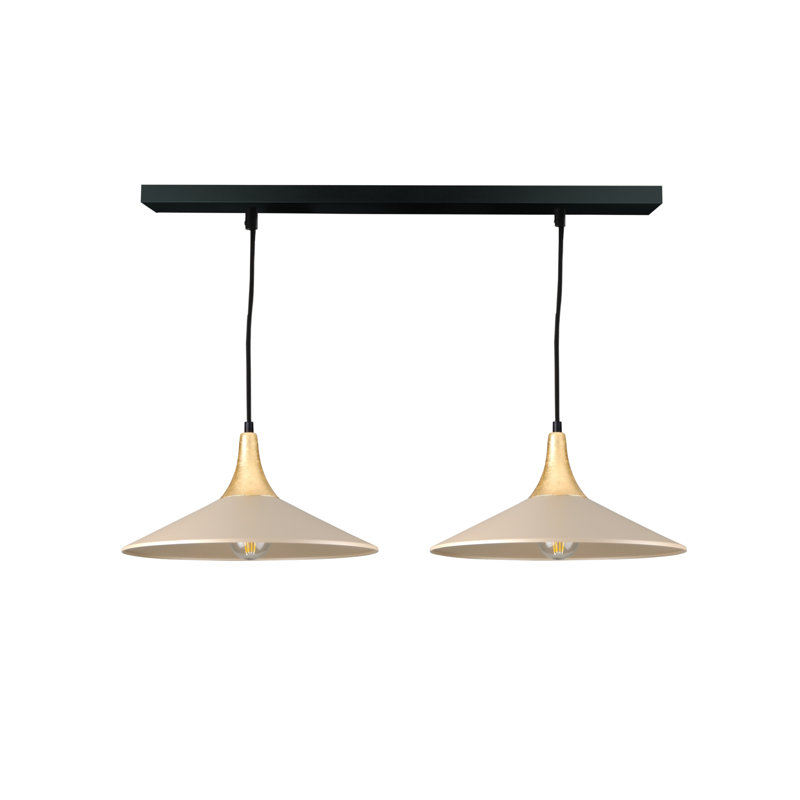 - Light Matte Black Dome Pendant, 2 Lights, Gold/Latte, 120cm H x 105cm W x 36cm D