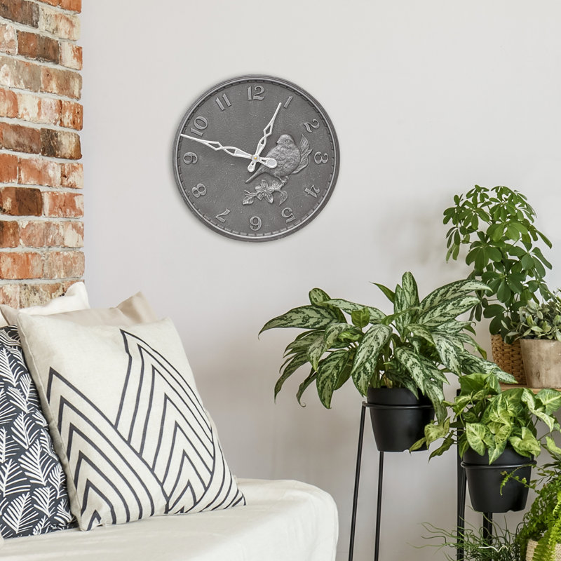 16 Songbird Clock, Pewter Silver