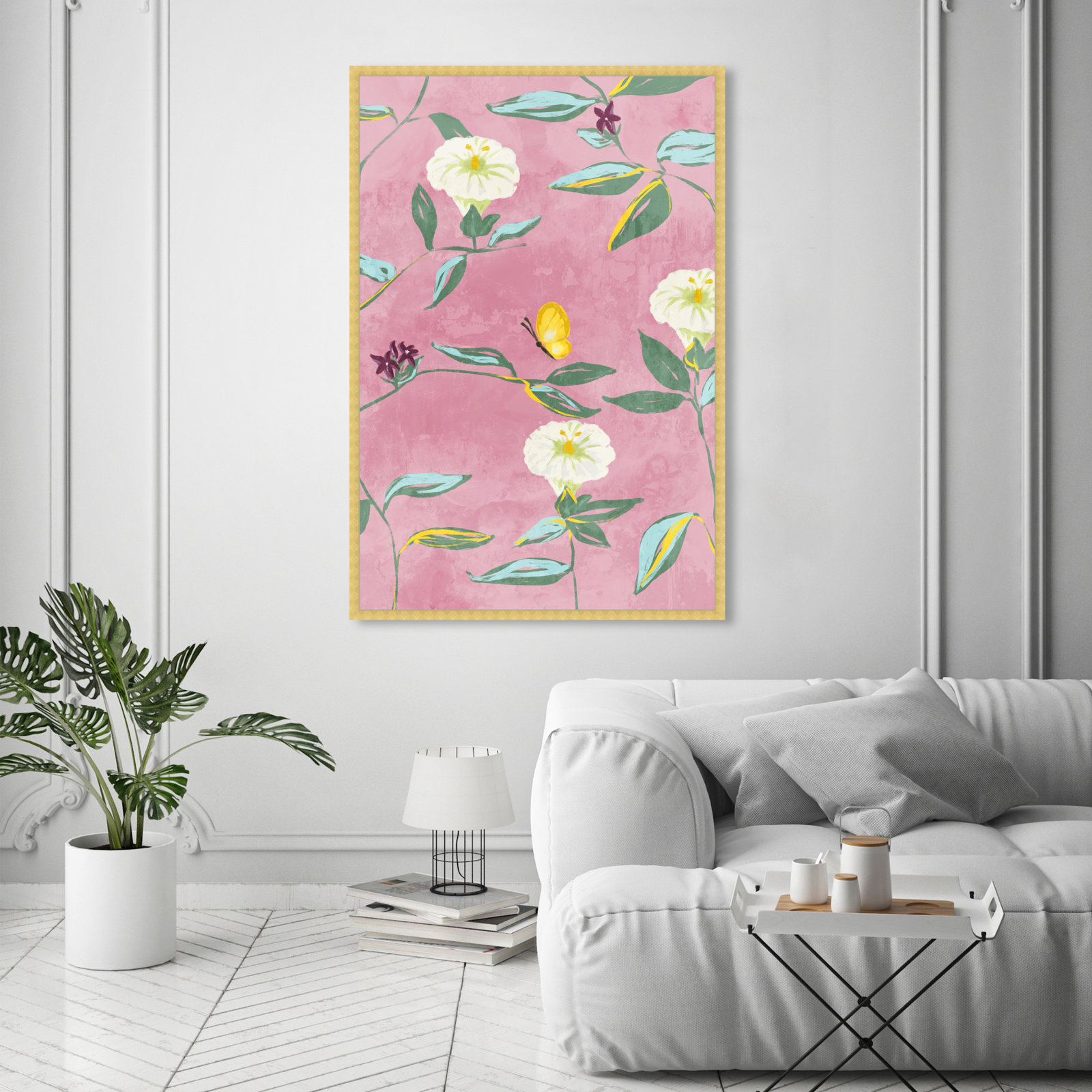Floral Spring Tapestry Pattern Print, 56" H x 38" W, Gold