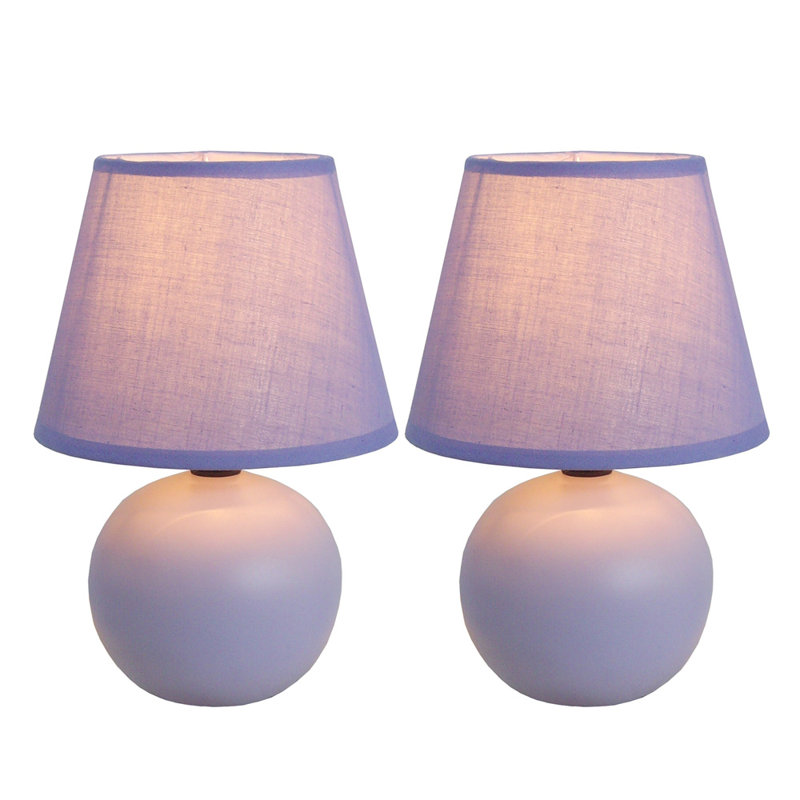 Purple Mini Ceramic Globe Table Lamp Set with Fabric Shades