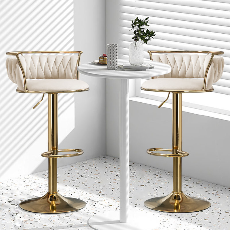 Tabouret de bar pivotant avec dossier Ginko, Ivoire ivoire, Doré