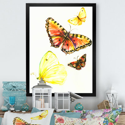 Illustration de magnifiques papillons jaunes sur toile