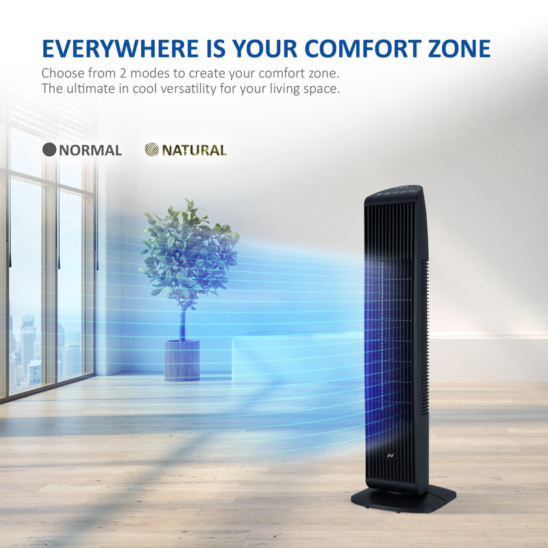 NETTA 30 Inch Tower Fan with Remote Control, 3 Speed Settings, 7-Hour Timer & 65° Oscillation, Black