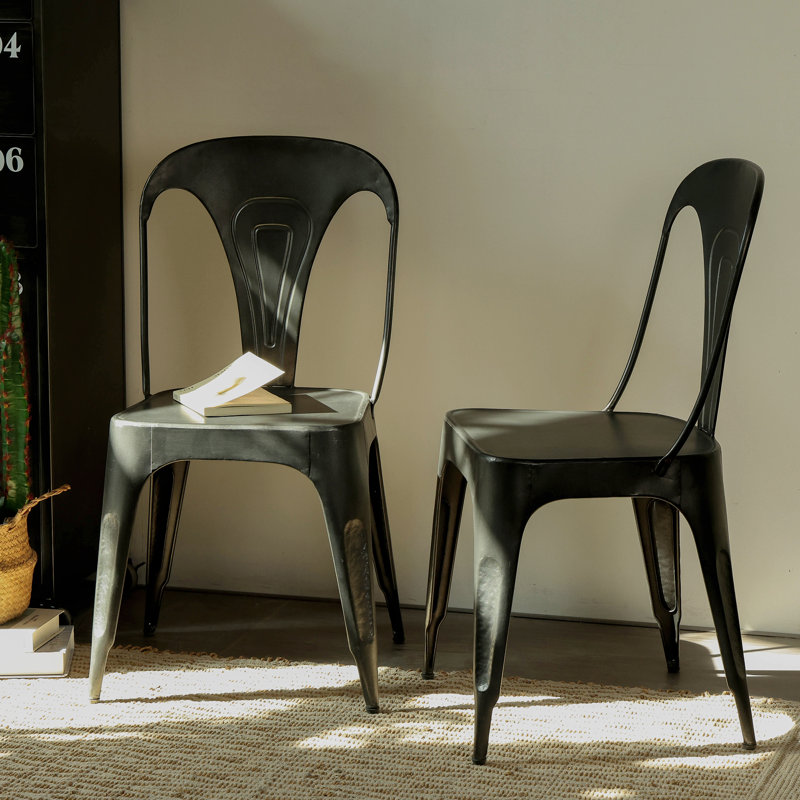 Ensemble de 2 chaises de salle à manger à dossier haut en métal de style industriel Tolix