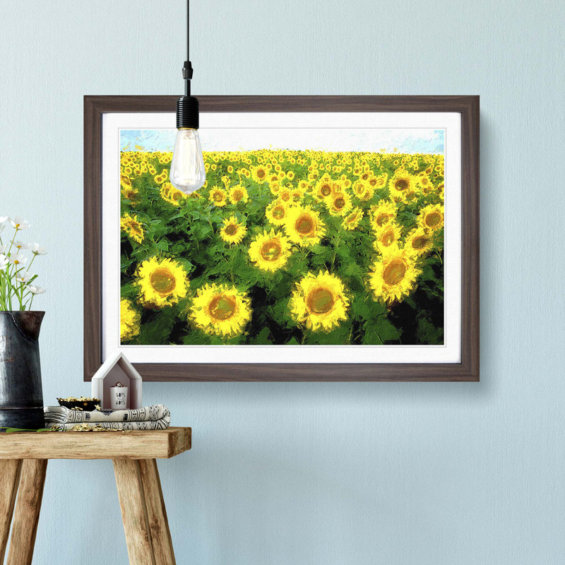 Yellow Sunflower Meadow - Picture Frame Painting Print, 36cm H x 48cm W x 2cm D, Walnut Framed