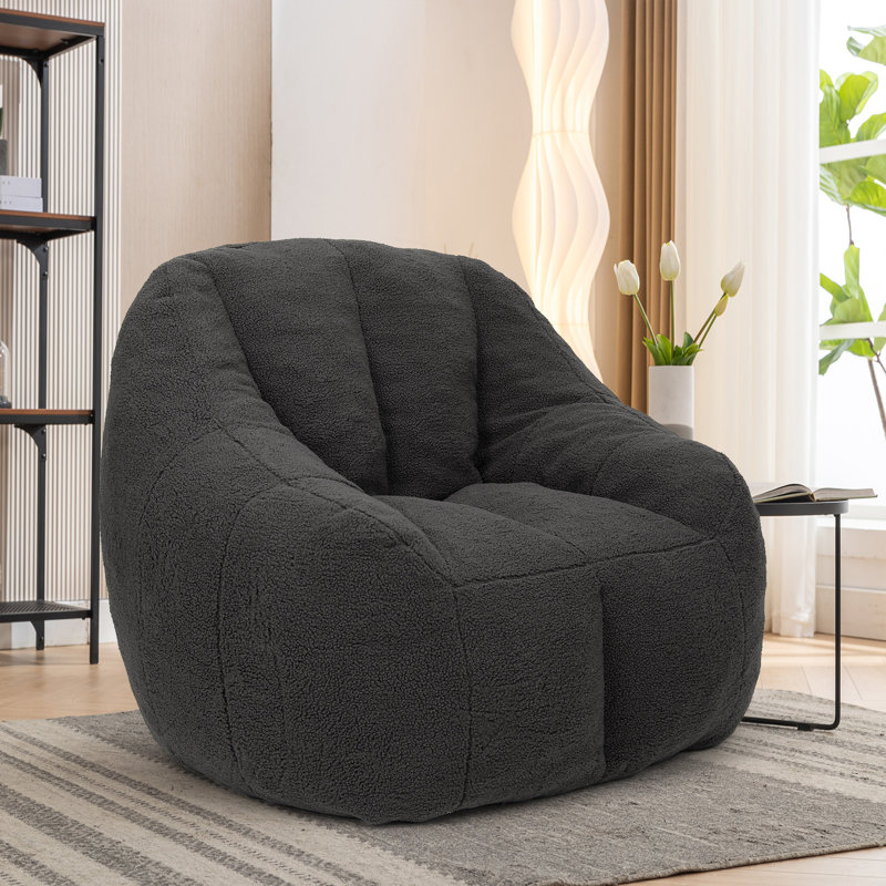Compression Soft Teddy Fabric Tufted Memory Sponge Foam Filled Bean Bag Chair, Gray Teddy